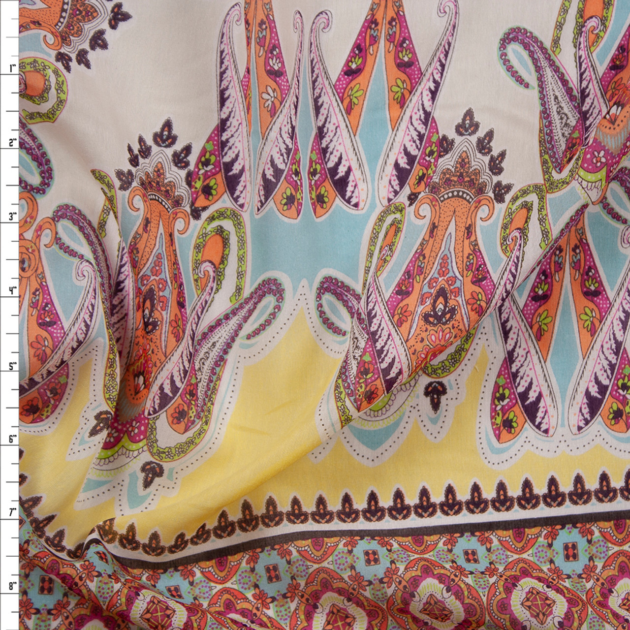 Cali Fabrics Orange and Yellow Paisley Panel Cotton/Silk Voile Fabric ...