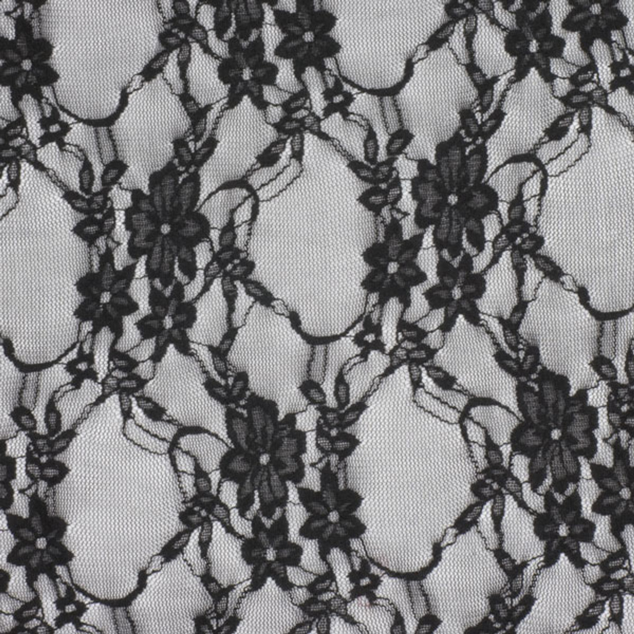 Floral Pattern on Black Stretch Lace Fabric by The Yard