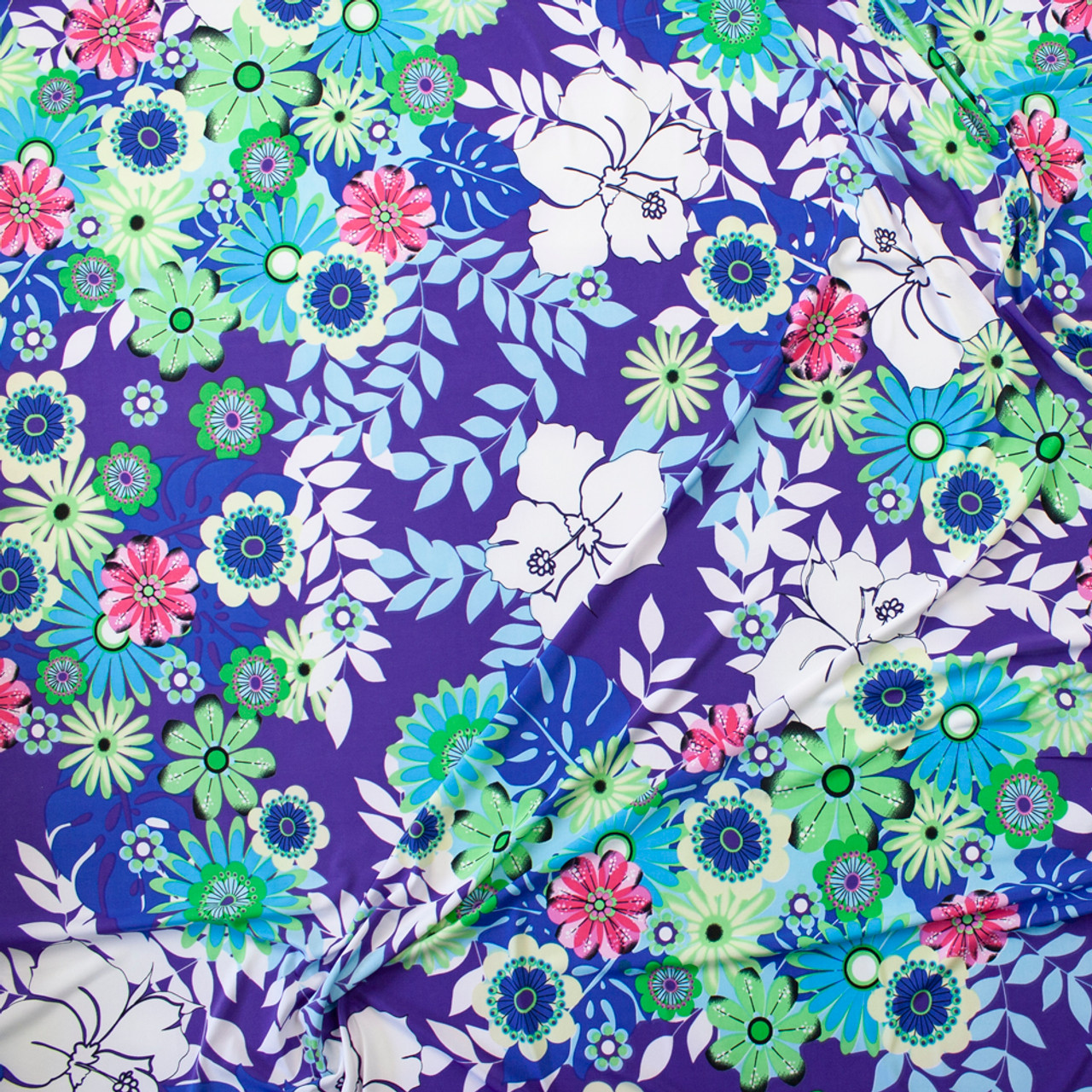 Cali Fabrics Colorful Floral on Purple Hawaiian Print Lightweight ...