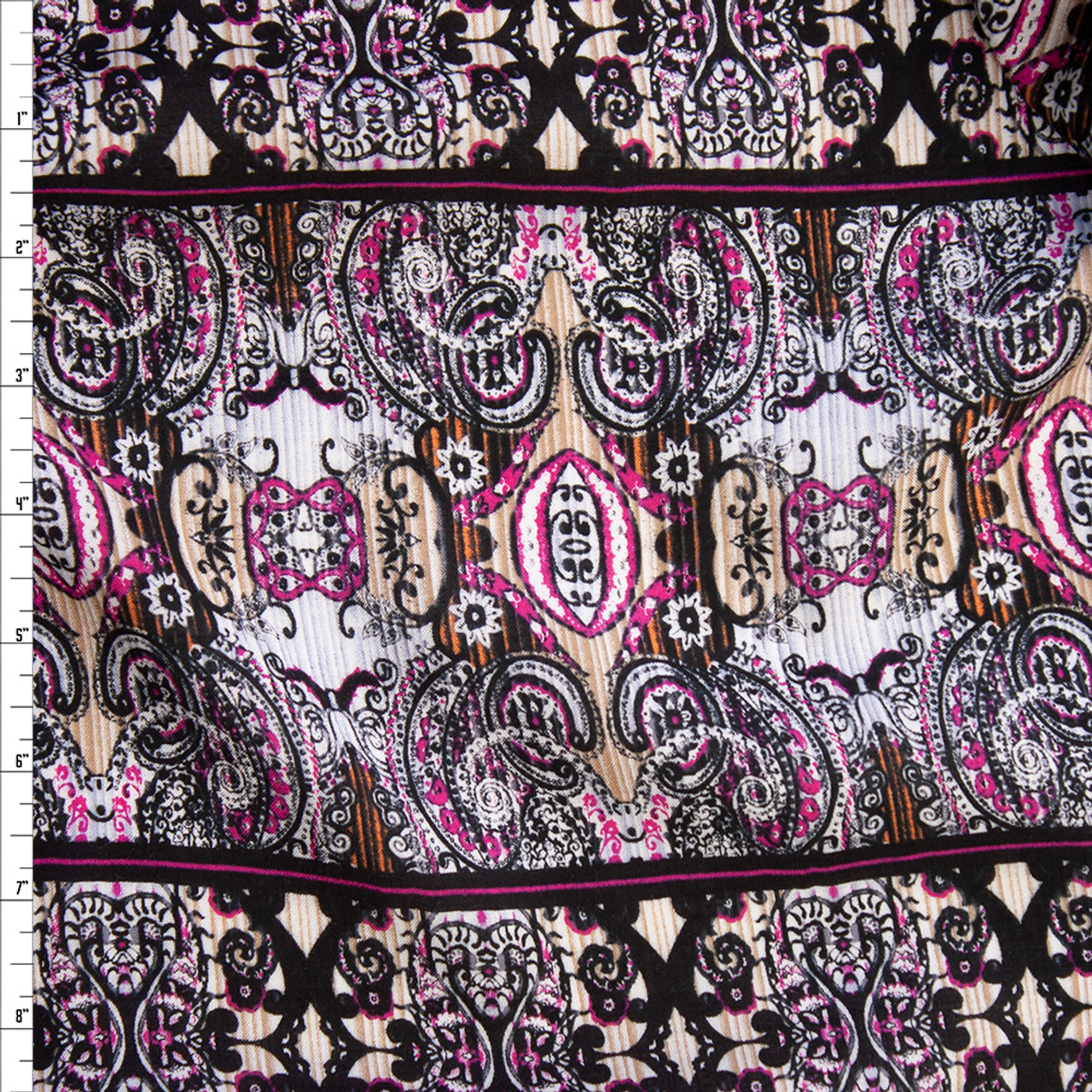 Cali Fabrics Hot Pink, Tan, and Black Boho Stripe Rayon Gauze Fabric by the  Yard