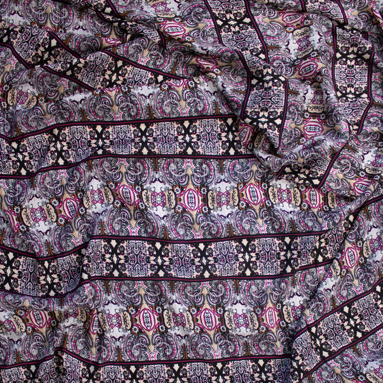Cali Fabrics Hot Pink, Tan, and Black Boho Stripe Rayon Gauze Fabric by the  Yard