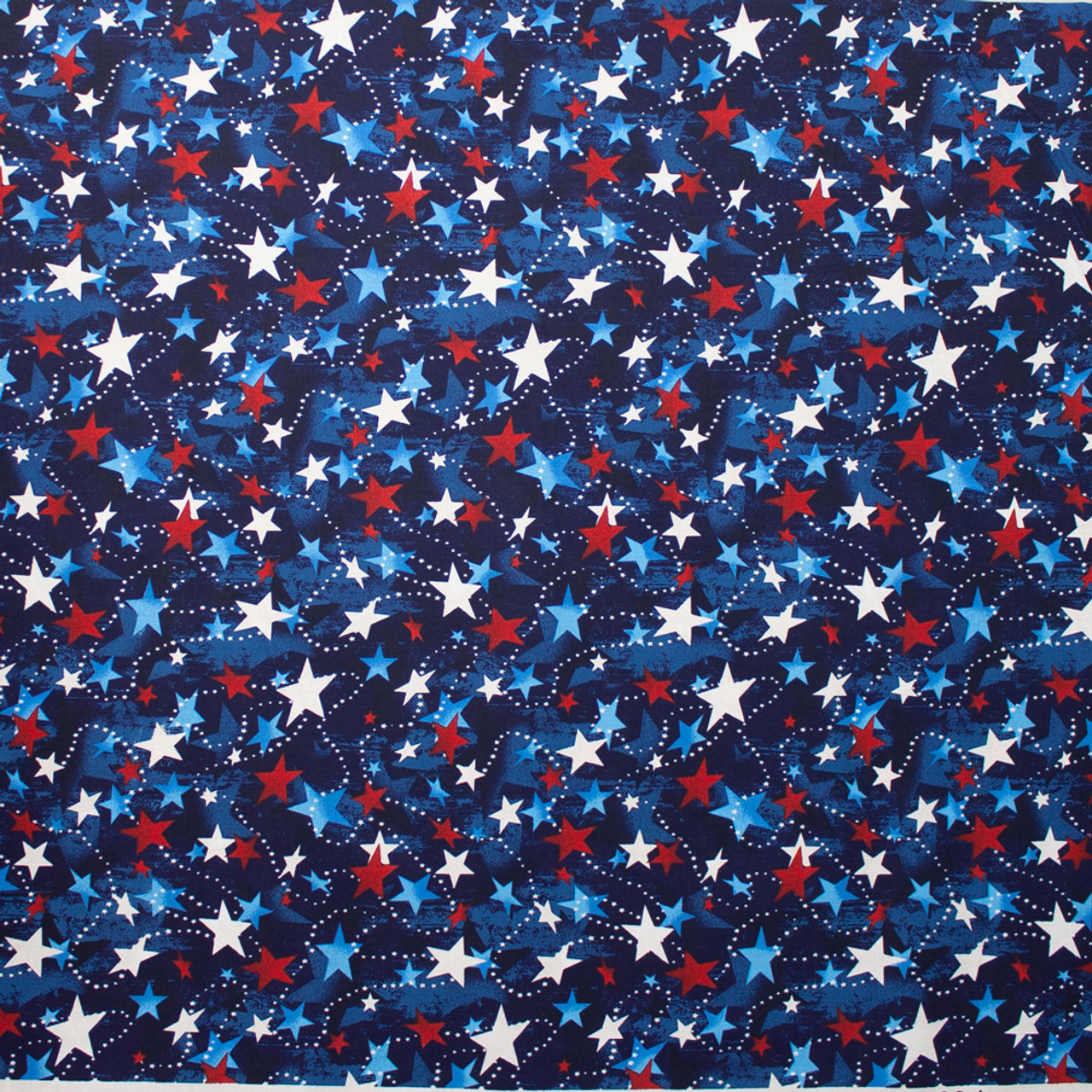 Blue Stars And Dots Cotton Patriotic Print Fabric Sold By The Yard