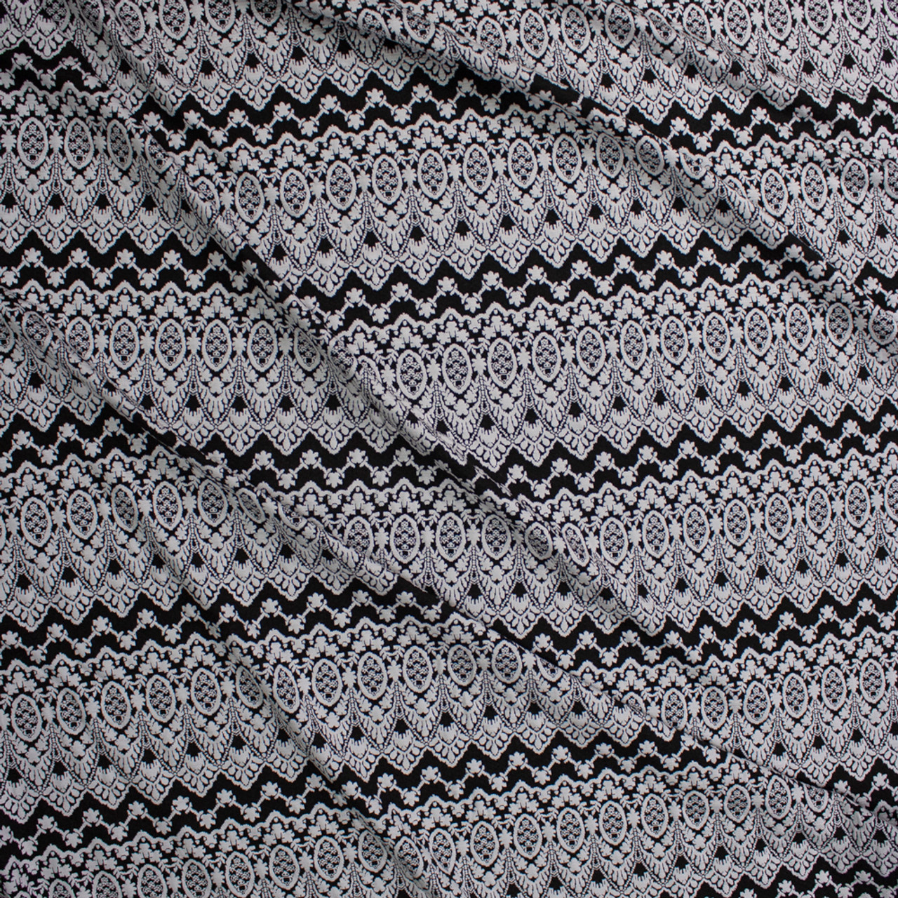Cali Fabrics Offwhite on Black Scalloped Pattern Textured Double Knit ...