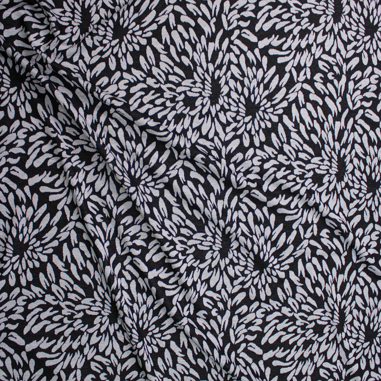 Cali Fabrics Grey and Black Mums Double Sweater Knit Fabric by the Yard