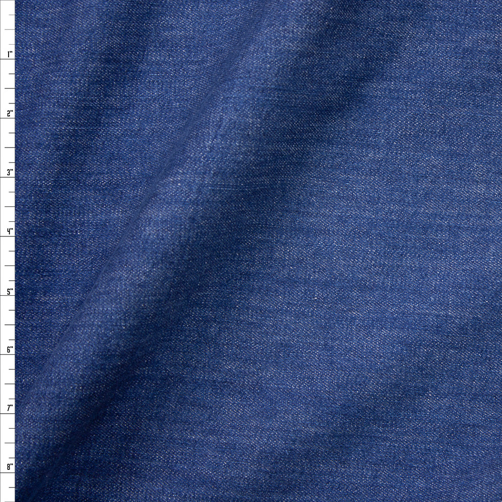 Cali Fabrics Medium Blue Designer Washed Stretch Denim Fabric by