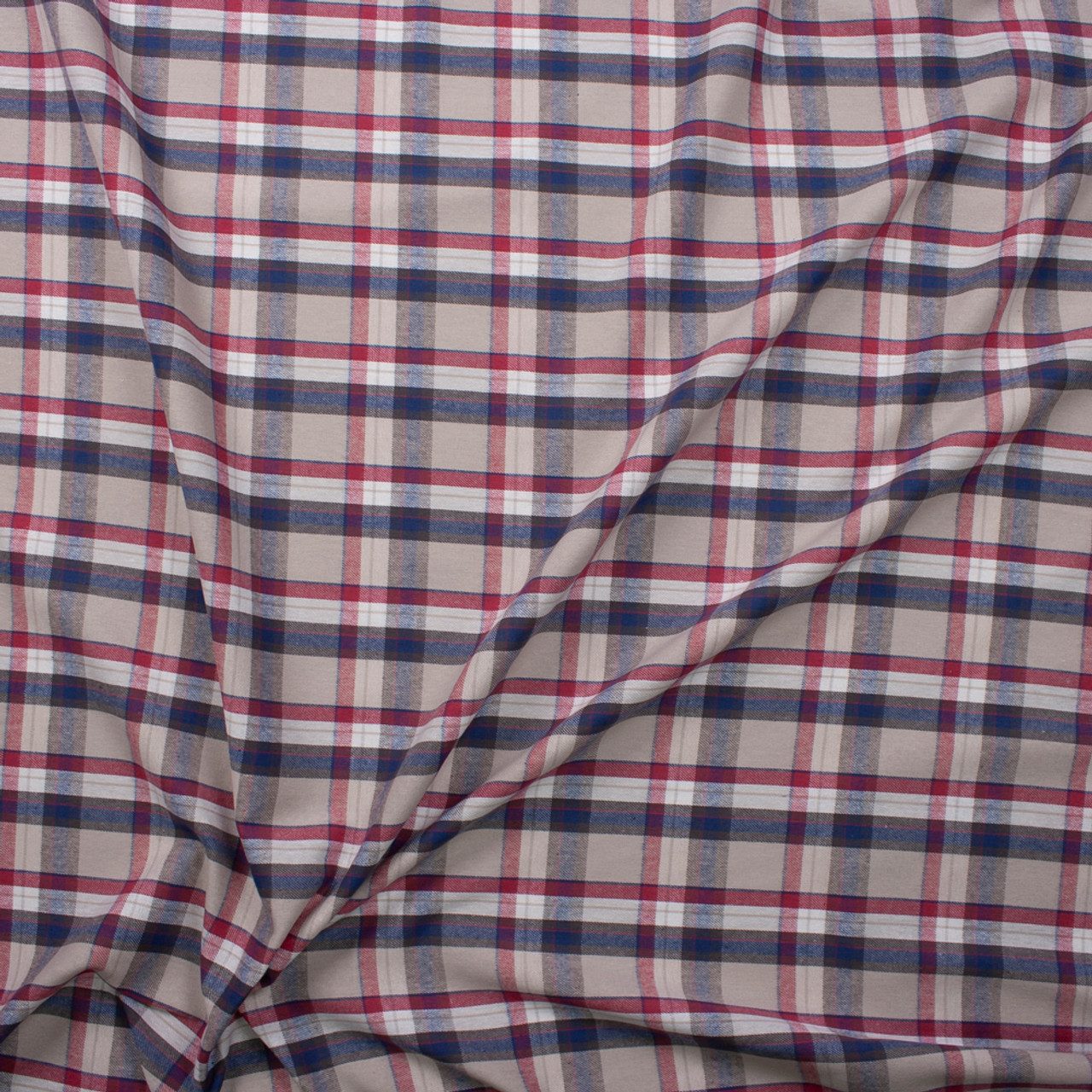 Red, White, Grey, and Blue Plaid Cotton Flannel