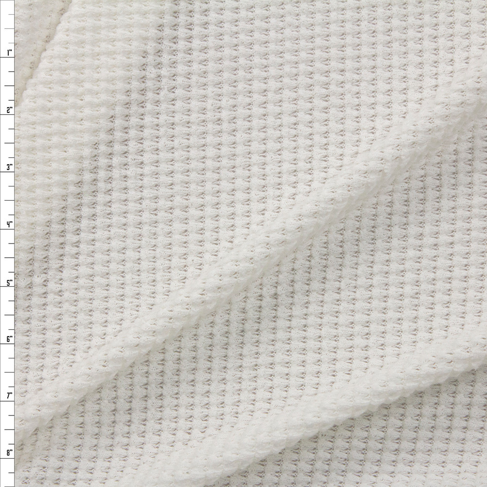 Cali Fabrics White Heavyweight Cotton Waffle Knit Fabric by the Yard