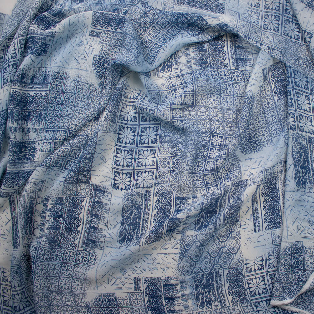 Cali Fabrics Plum and White Floral on Pink and Plum Plaid Rayon Gauze