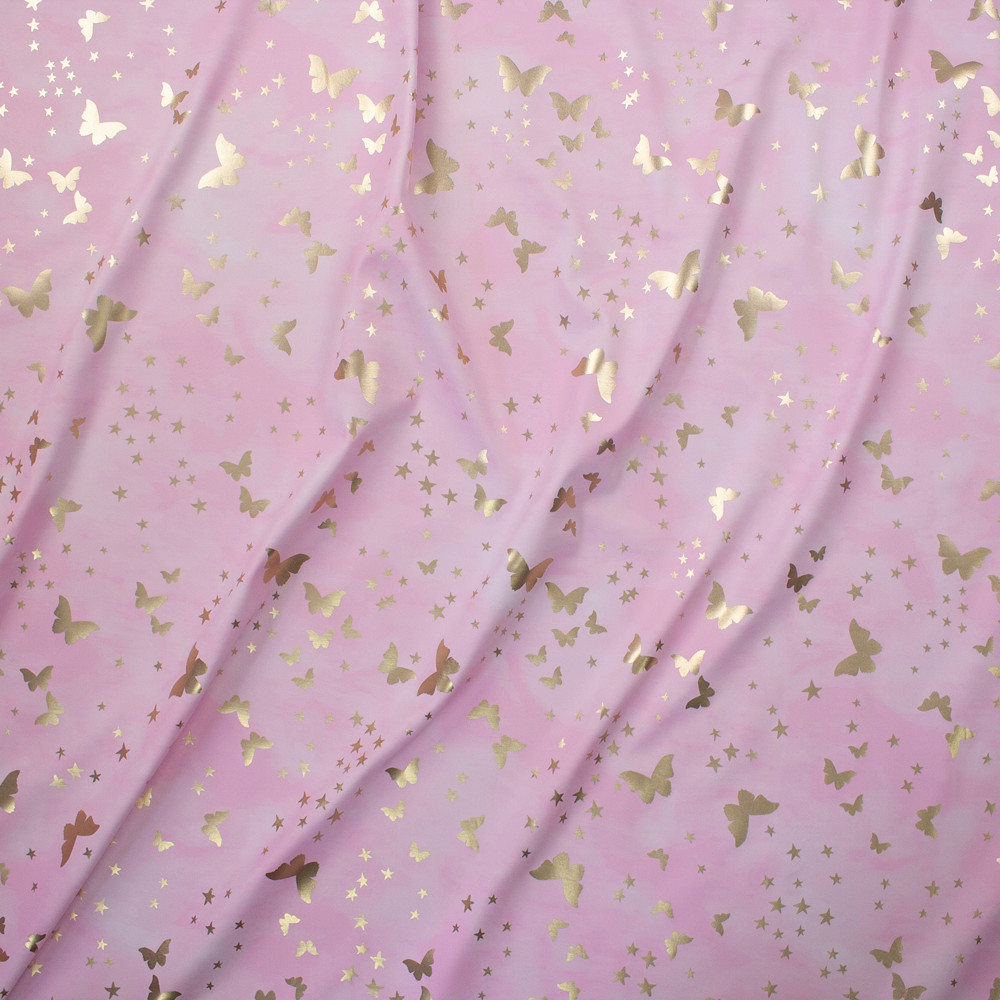 Cali Fabrics Holographic Gold Sequins on Yellow and Neon Pink Tie Dye