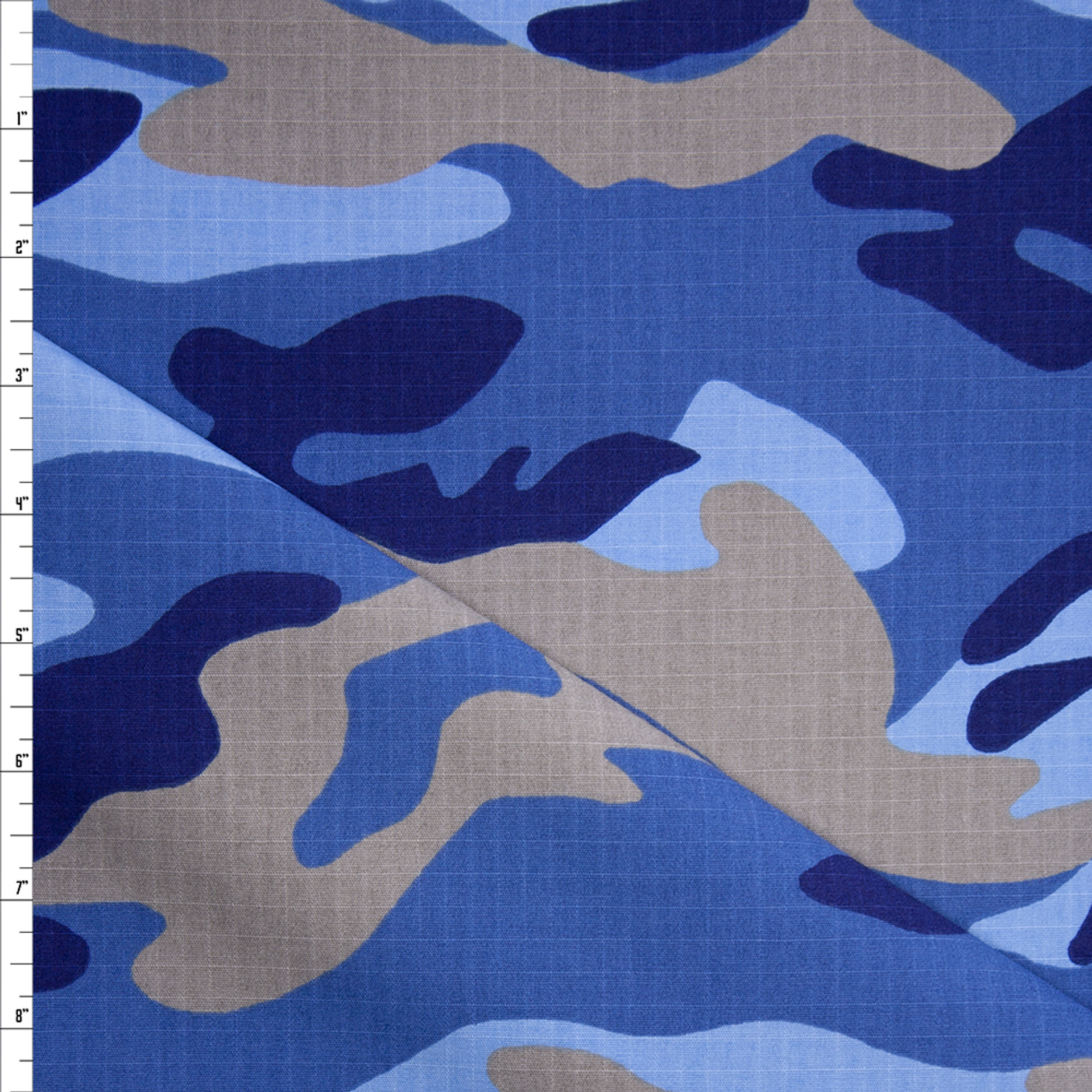 Cali Fabrics Blue and Tan Camouflage Cotton Ripstop Fabric by the Yard