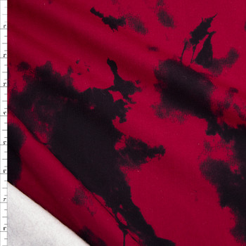 Deep Red and Black Tie Dye Midweight Sweatshirt Fleece Fabric By The Yard