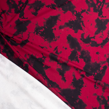 Deep Red and Black Tie Dye Midweight Sweatshirt Fleece Fabric By The Yard - Wide shot