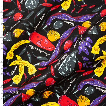 Peppers on Black Designer Cotton Twill Fabric By The Yard