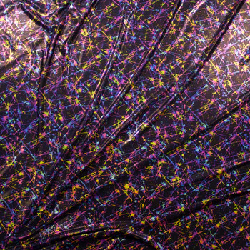 Metallic Bright Splatter on Black Lightweight Nylon/Spandex Fabric By The Yard - Wide shot Metallic Bright Splatter on Black Lightweight Nylon/Spandex Fabric By The Yard - Wide shot