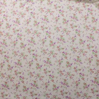 Pink and Lavender Floral on Ivory Double Nap Cotton Flannel Fabric By The Yard - Wide shot