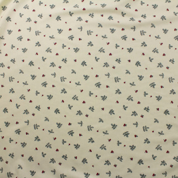 Leaves and Berries on Ivory Double Nap Cotton Flannel Fabric By The Yard - Wide shot