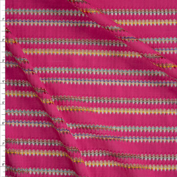 Metallic Gold, Hot Pink, Yellow, and Blue Stripe Perforated Knit Fabric By The Yard Metallic Gold, Hot Pink, Yellow, and Blue Stripe Perforated Knit Fabric By The Yard