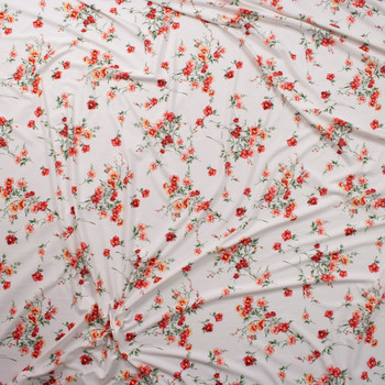 Red, Orange, and Sage Wildflowers on Warm White Double Brushed Poly/Spandex Knit Fabric By The Yard - Wide shot