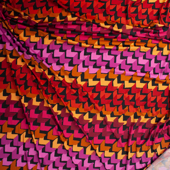 Hot Pink, Rust, and Tan Layered Arrows Poly/Spandex Stretch Knit Fabric By The Yard - Wide shot