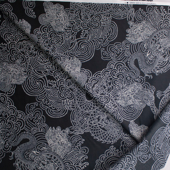Hashmark Flying Dragons on Black Designer Cotton Shirting from ‘Tori Richards’ Fabric By The Yard - Wide shot