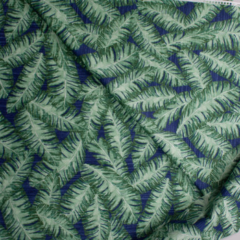 Long Palms on Blue Designer Cotton Shirting from ‘Tori Richards’ Fabric By The Yard - Wide shot