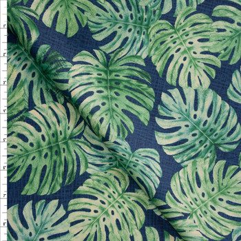 Short Palms on Blue Designer Cotton Shirting from ‘Tori Richards’ Fabric By The Yard