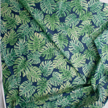 Short Palms on Blue Designer Cotton Shirting from ‘Tori Richards’ Fabric By The Yard - Wide shot
