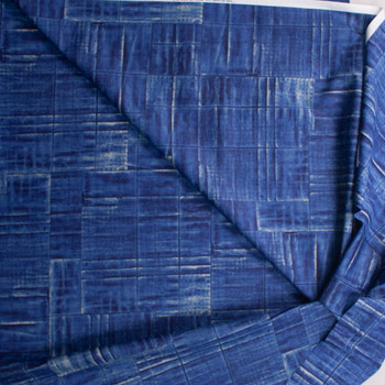 Deep Blue Grid Tiles Designer Cotton Shirting from ‘Tori Richards’ Fabric By The Yard - Wide shot
