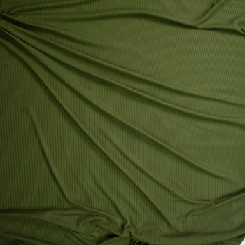 Olive Green Brushed Stretch Rib Knit Fabric By The Yard - Wide shot