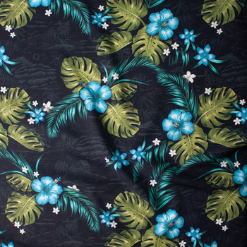 Makaha Nights Turquoise Black by Robert Kaufman Rayon Challis Fabric By The Yard - Wide shot