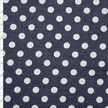 White Polka Dots on Grey Cotton Chambray Fabric By The Yard