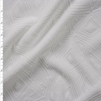 Warm White Quilted Geometric Patterned Double Knit Fabric By The Yard