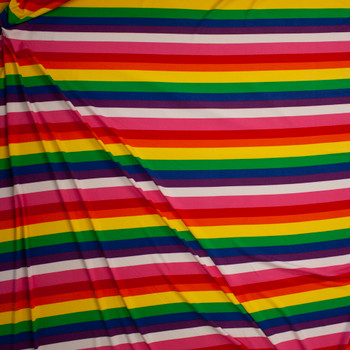 Horizontal Rainbow Stripe Double Brushed Poly/Spandex Fabric By The Yard - Wide shot