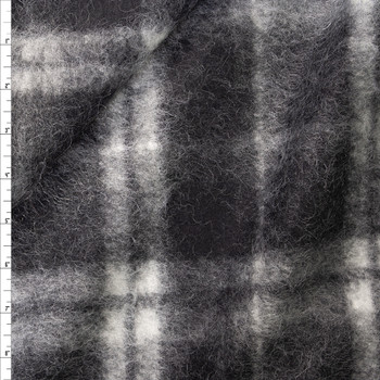 Black, Grey, and White Plaid Heavy Brushed Wool Coating Fabric By The Yard