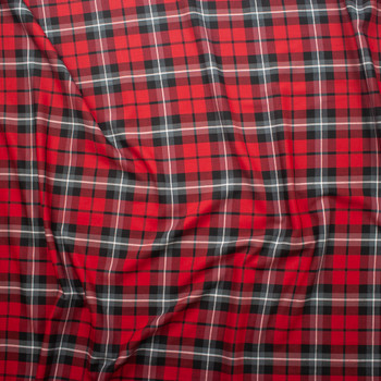Red, Grey, and Black Plaid Soft Cotton Lawn Fabric By The Yard - Wide shot