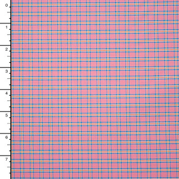 Pink, Turquoise, and Yellow Plaid Designer Fine Cotton Shirting Fabric By The Yard