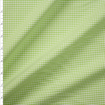 Lime and White Textured Plaid Cotton Poplin Fabric By The Yard