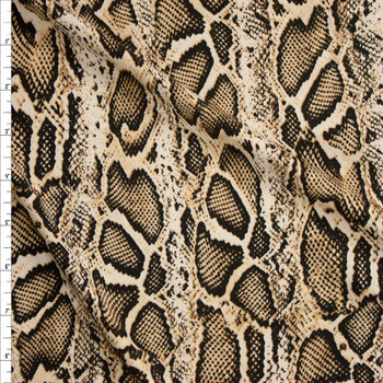 Black, Tan, and Ivory Snakeskin Double Brushed Poly Fabric By The Yard