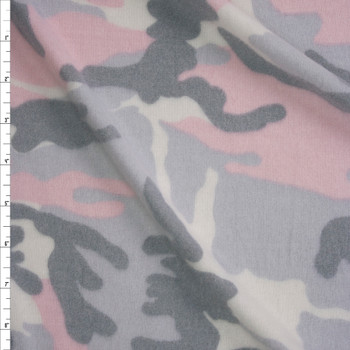 Pink, Grey, and White Camouflage Brushed Hacci Knit Fabric By The Yard