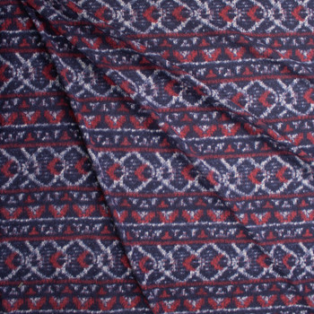 Navy, Red, and Grey Traditional Geometric Brushed Hacci Knit Fabric By The Yard - Wide shot