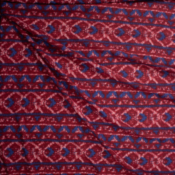 Red, Navy, and Grey Traditional Geometric Brushed Hacci Knit Fabric By The Yard - Wide shot