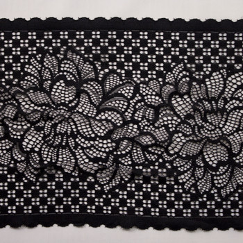 8" Black Designer Stretch Lace Trim from ‘Hanky Panky’ Fabric By The Yard