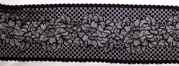 8" Black Designer Stretch Lace Trim from ‘Hanky Panky’ Fabric By The Yard - Wide shot