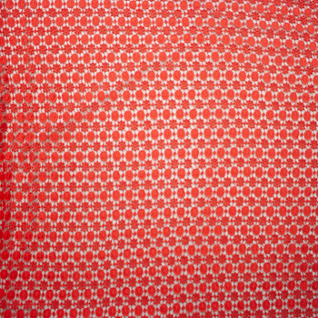 Red Orange Medallions Designer Cotton Lace Fabric By The Yard - Wide shot