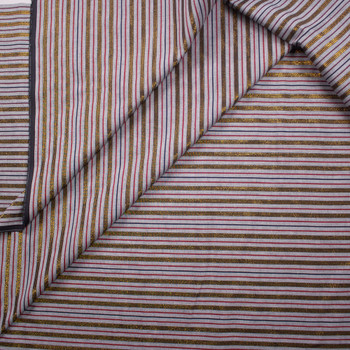 Red, Metallic Gold, and Black Stripe Midweight Cotton Oxford Fabric By The Yard - Wide shot