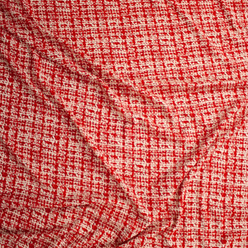 Red and Ivory Tweed Look Crepe Textured Liverpool Fabric By The Yard - Wide shot