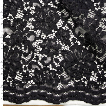 Black Designer Floral Reimbroidered Lace Fabric By The Yard