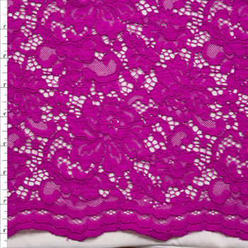 Hot Pink Designer Floral Reimbroidered Lace Fabric By The Yard