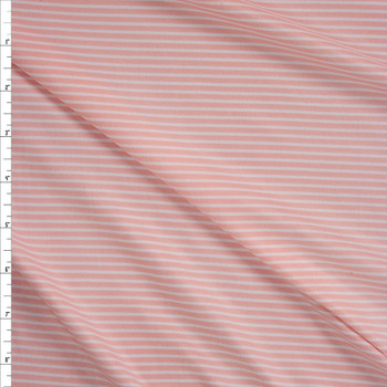 Blush and White Horizontal Mini Stripe Double Brushed Poly/Spandex Fabric By The Yard