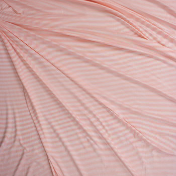 Blush and White Horizontal Mini Stripe Double Brushed Poly/Spandex Fabric By The Yard - Wide shot